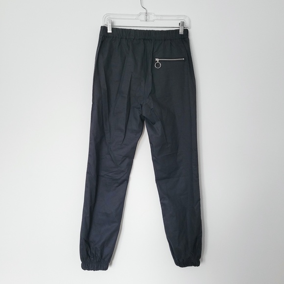 Y2K Black Track Pants Goth Punk Silver Zippers Elastic Waist High Ris Size Large - Picture 2 of 15